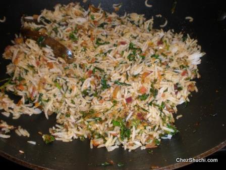 after adding rice to methi paneer pulav